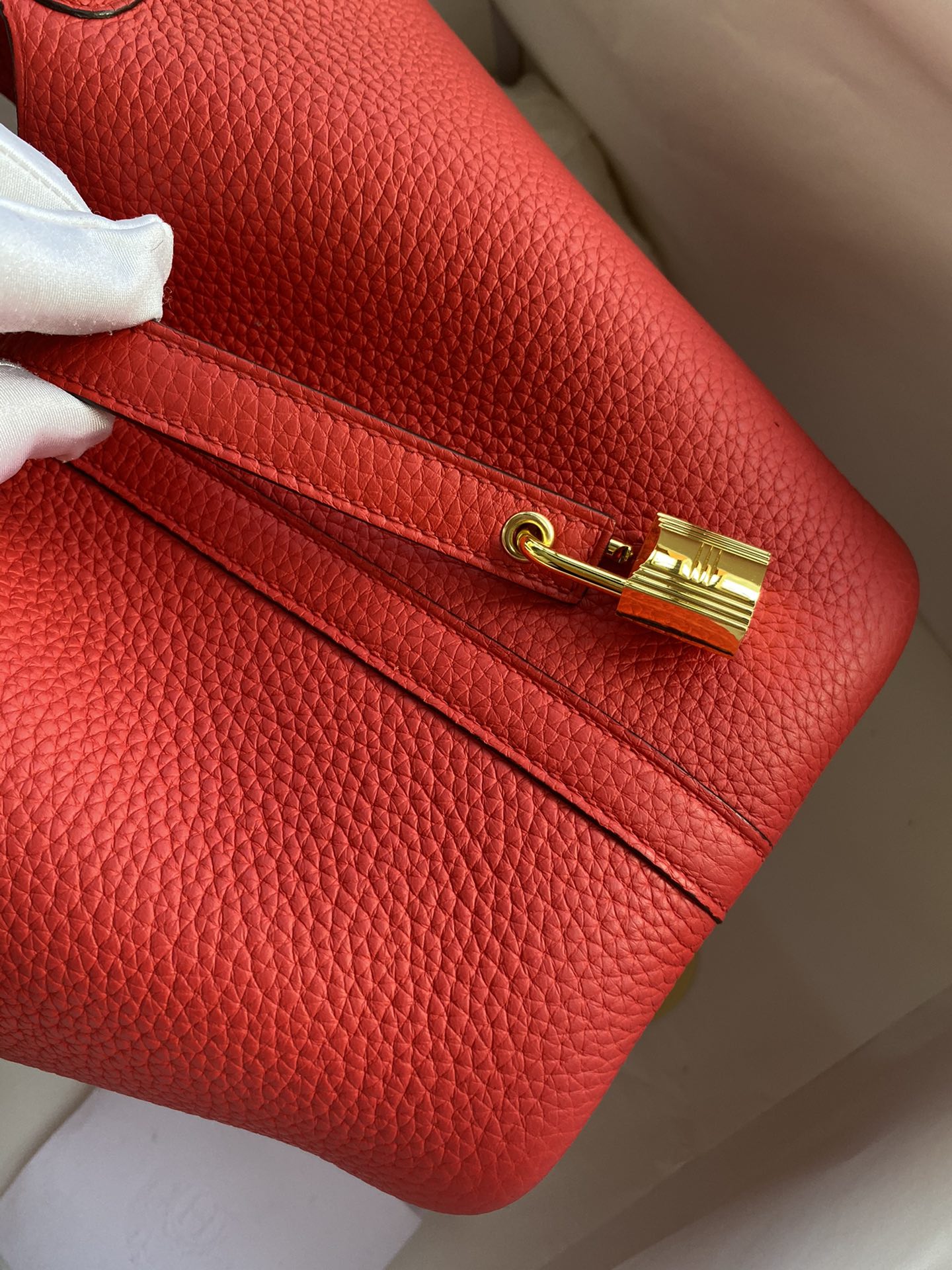 에르메스 피코탄 락22 레드 금장 소가죽